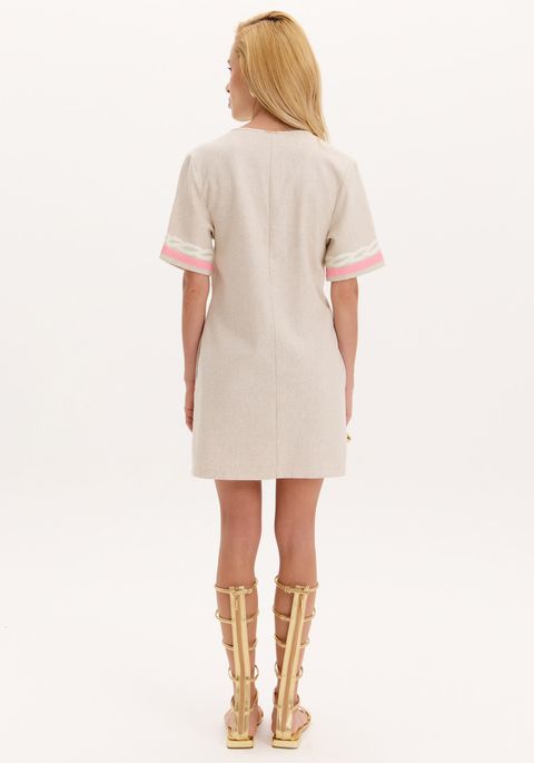 Vestido Curto Solto Estampado Linho