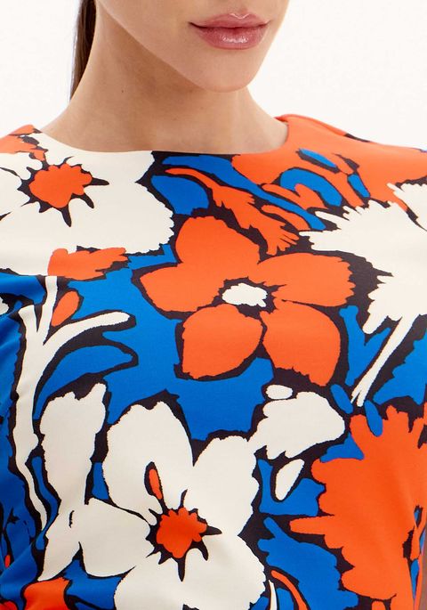 Blusa De Mangas Curtas Estampada Com Gola Redonda
