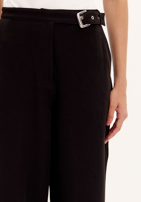 Calça Full Length De Cintura Alta Com Fivela Lateral