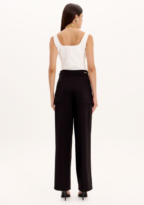 Calça Full Length De Cintura Alta Com Fivela Lateral