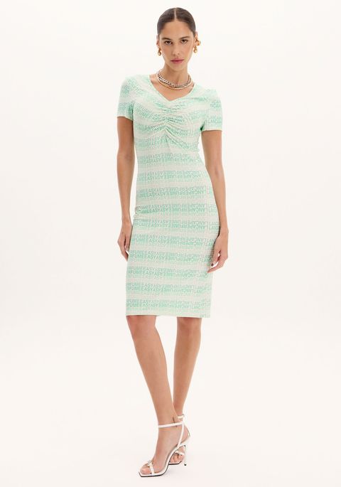 Vestido Midi De Mangas Curtas Com Franzido E Logomania