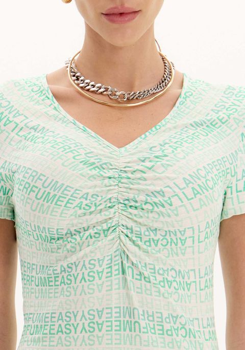 Vestido Midi De Mangas Curtas Com Franzido E Logomania