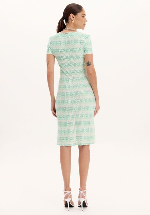 Vestido Midi De Mangas Curtas Com Franzido E Logomania