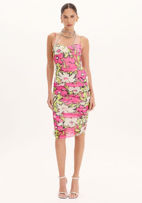 Vestido Midi Drapeado De Alças Com Estampa Floral