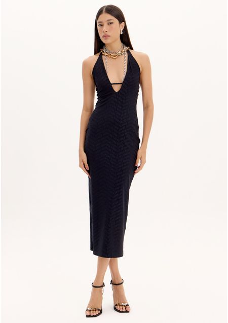 Vestido Super Midi Frente Única Com Detalhe Frontal