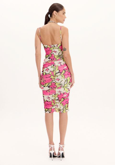 Vestido Midi Drapeado De Alças Com Estampa Floral