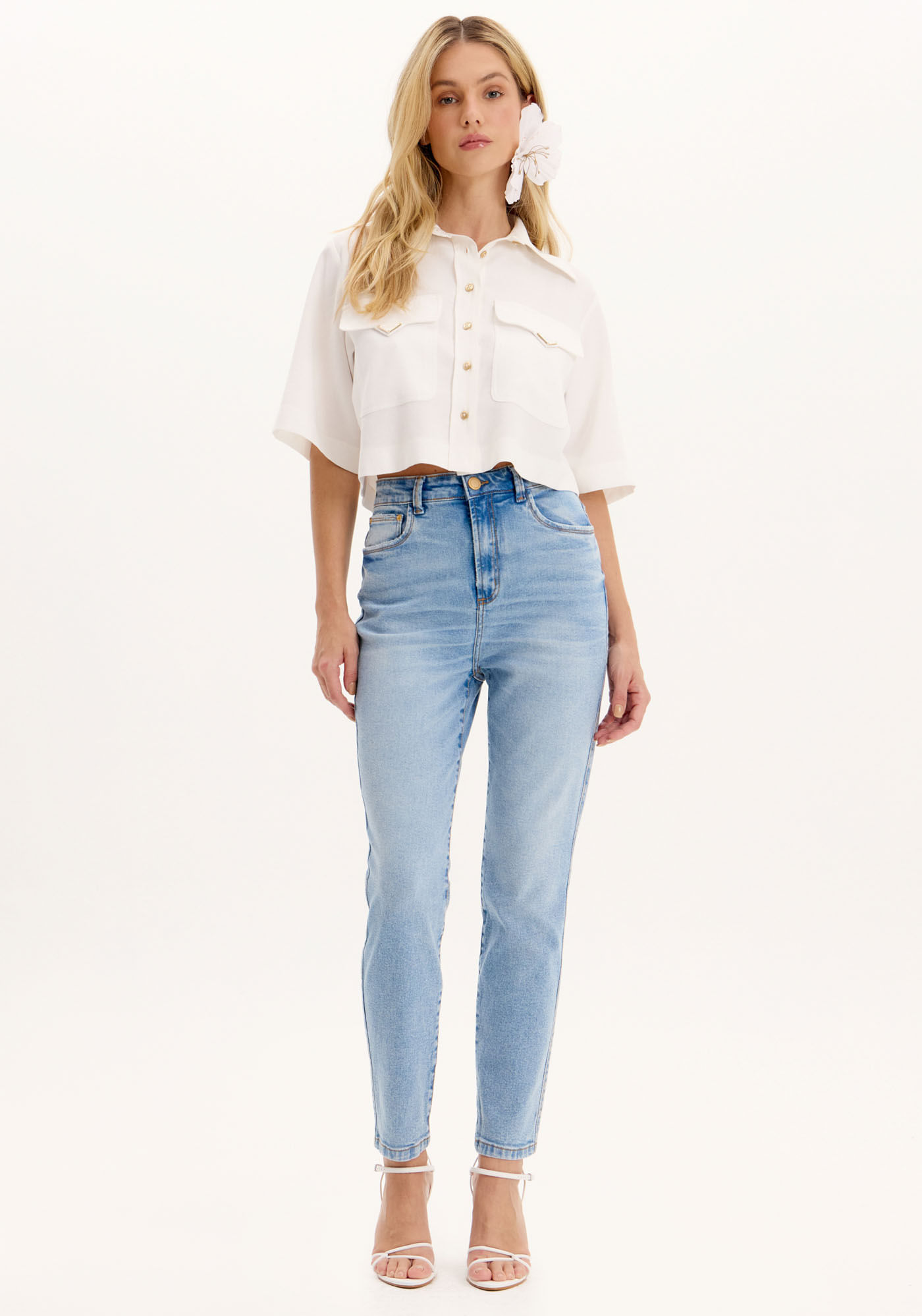 Calça Mom Jeans Básica Com Cintura Alta