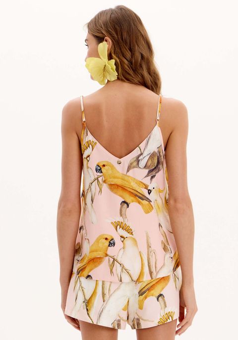 Blusa Fluida De Alças Estampada Com Decote Em V