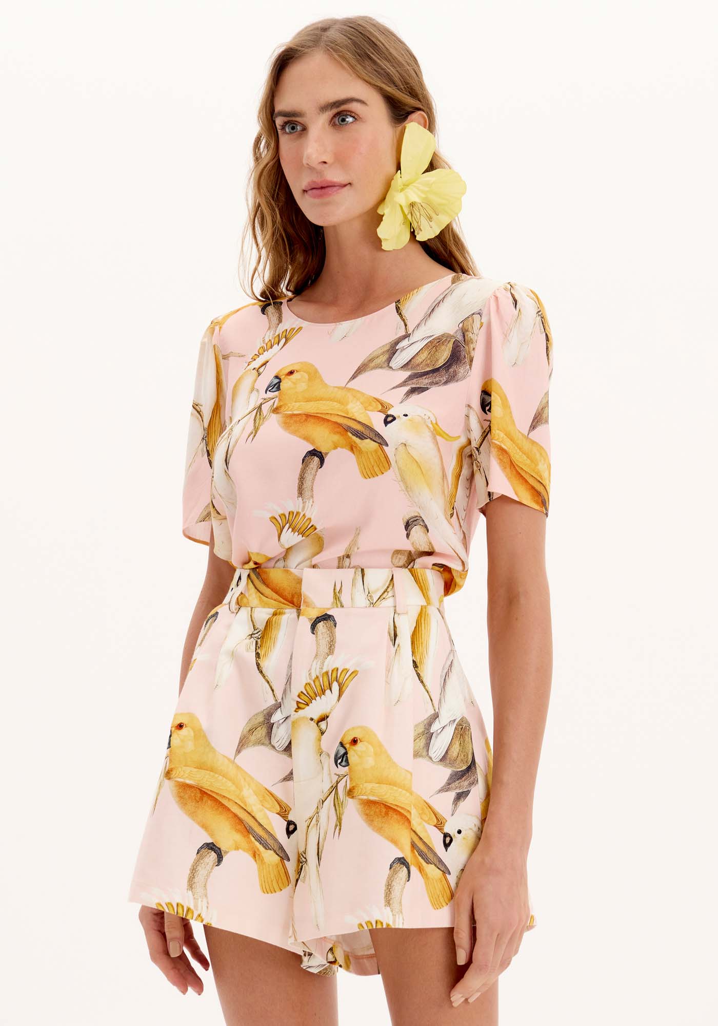 Blusa Fluida Estampada De Mangas Curtas