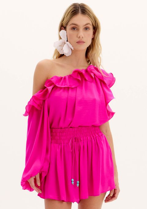 Blusa Ombro Único Com Babados