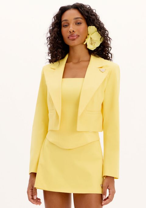 Blazer Curto De Mangas Longas Com Lapelas Duplas