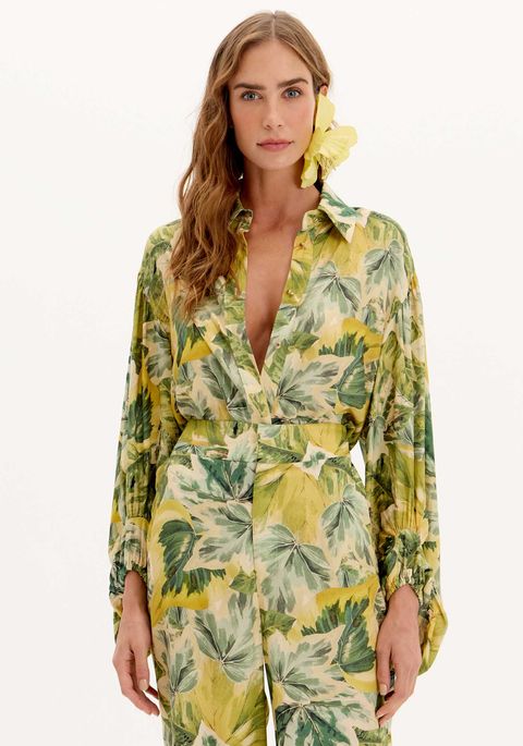 Camisa Alongada Manga Ampla Estampada