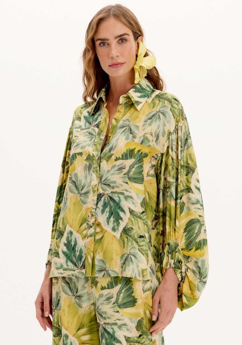 Camisa Alongada Manga Ampla Estampada