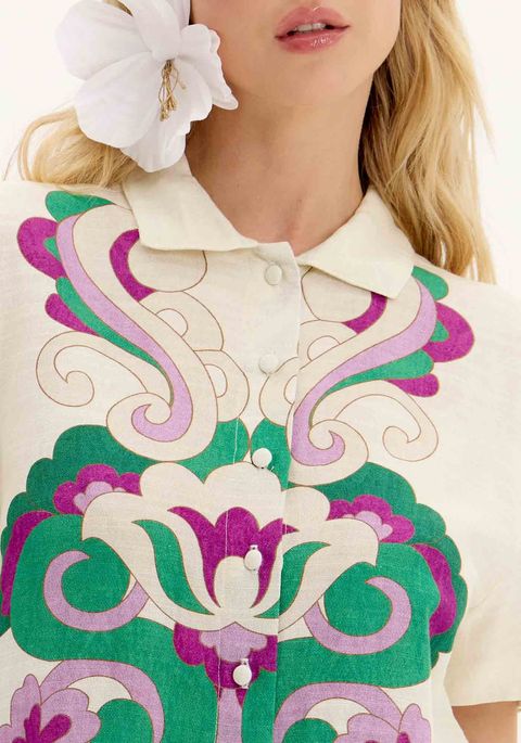 Camisa Alongada Manga Curta Estampada