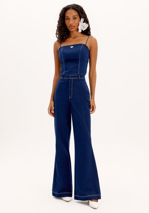 Calça Flare Com Cintura Alta E Costura Pespontada
