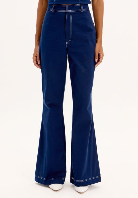 Calça Flare Com Cintura Alta E Costura Pespontada