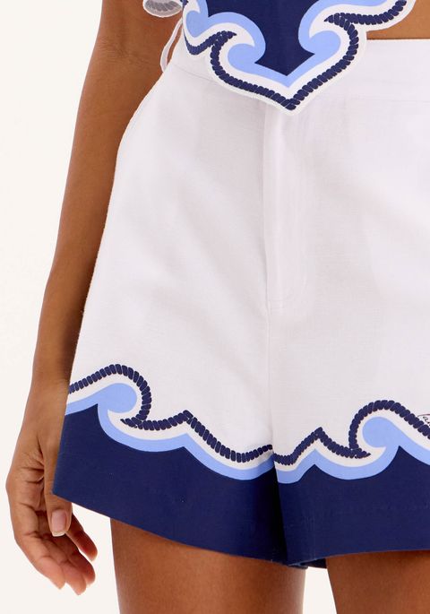 Short Em Alfaiataria Estampado Com Cintura Média