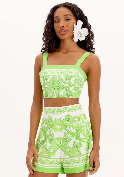 Top Cropped Estampado Com Alças E Decote Reto