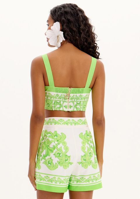 Top Cropped Estampado Com Alças E Decote Reto