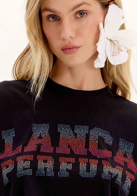 Blusa T-shirt Cropped De Mangas Curtas Com Brilhos
