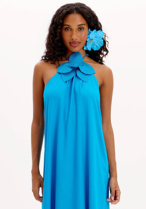 Vestido Longo Frente Única Com Flor E Aplicações De Brilhos