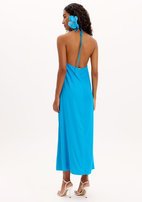 Vestido Longo Frente Única Com Flor E Aplicações De Brilhos