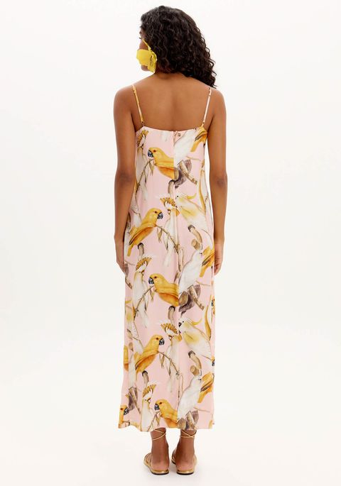 Vestido Super Midi Estampado Com Fenda E Amarração Frontal