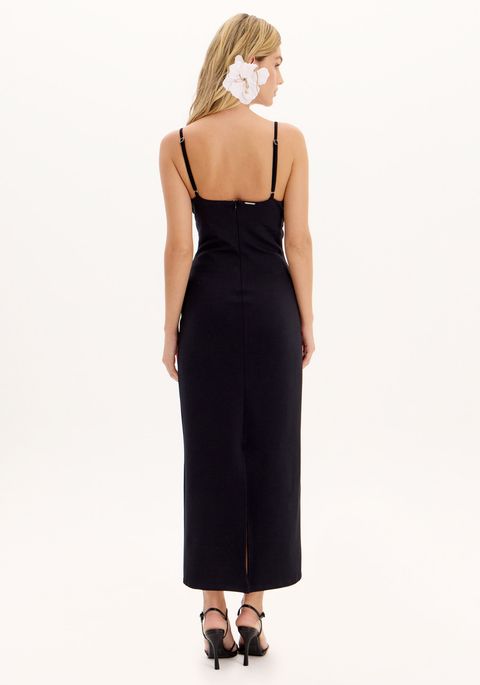 Vestido Reto Super Midi De Alças Com Aplicações De Brilhos