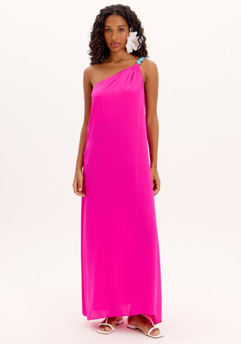 Vestido Longo Ombro Único Com Detalhe Na Alça