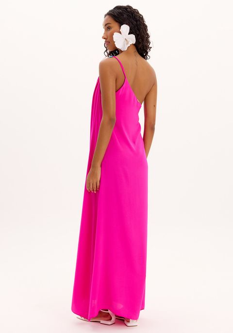 Vestido Longo Ombro Único Com Detalhe Na Alça