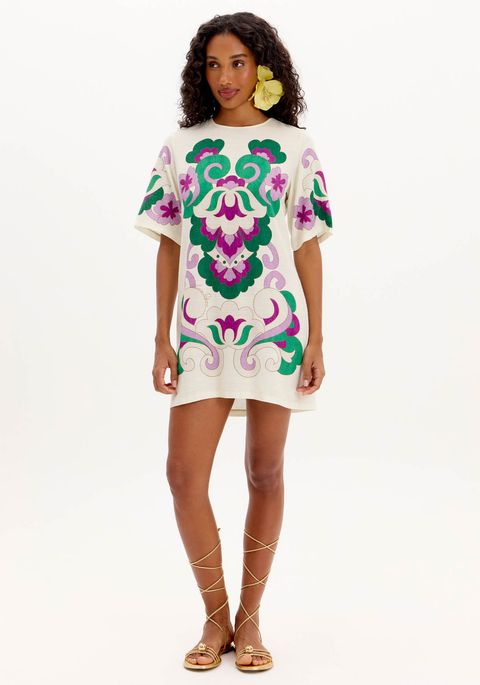 Vestido Curto Solto Estampado Com Amarração Posterior