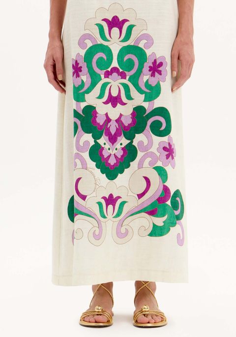 Vestido Super Midi Estampado Com Mangas Médias E Amarração