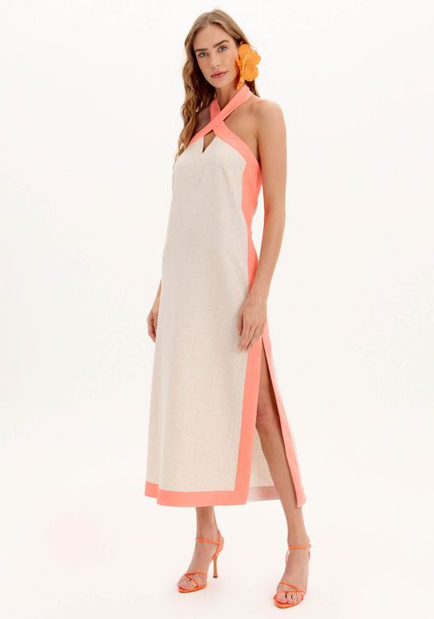 Vestido Midi Frente Única com Fenda