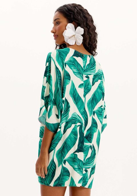 Kaftan Curto Estampado Com Amarração Frontal