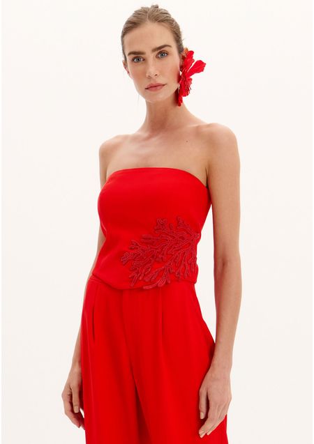 Blusa Corset Sem Alça Com Aplicação