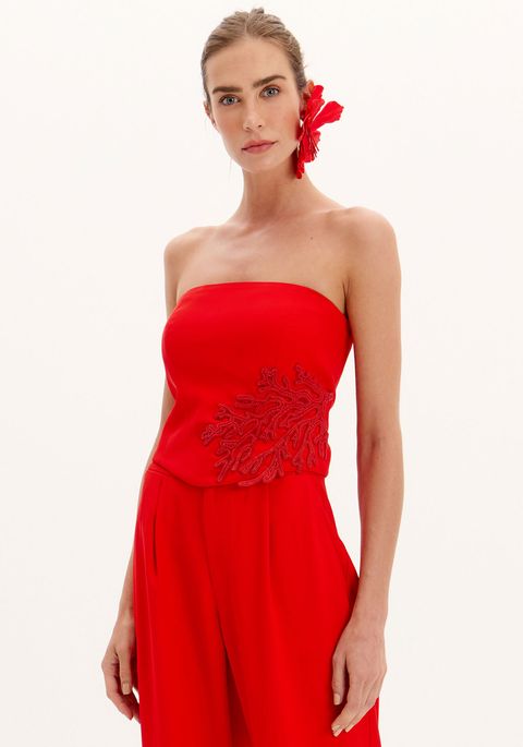Blusa Corset Sem Alça Com Aplicação