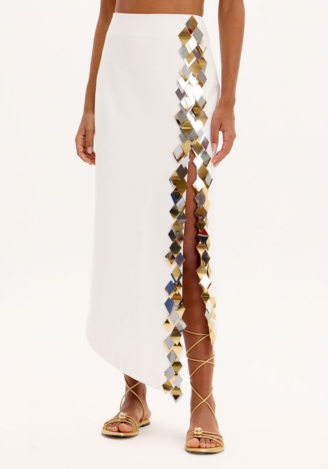 Saia Super Midi Com Cintura Alta E Aplicações