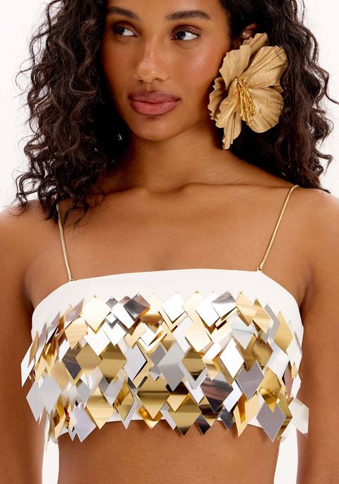 Top Cropped De Alças Finas Com Aplicações