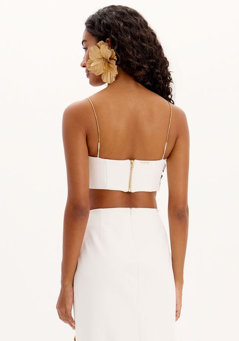 Top Cropped De Alças Finas Com Aplicações