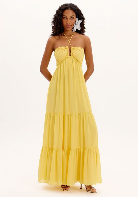 Vestido Longo Frente Única Com Recorte E Amarração