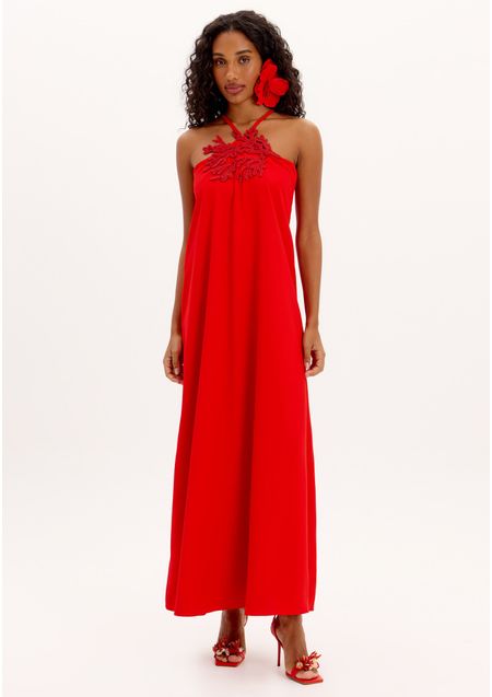Vestido Longo De Alças Com Aplicação