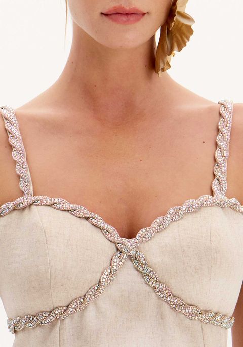 Vestido Super Midi De Alças Com Aplicações De Brilhos