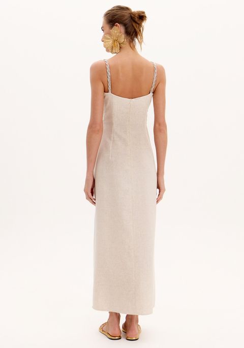 Vestido Super Midi De Alças Com Aplicações De Brilhos