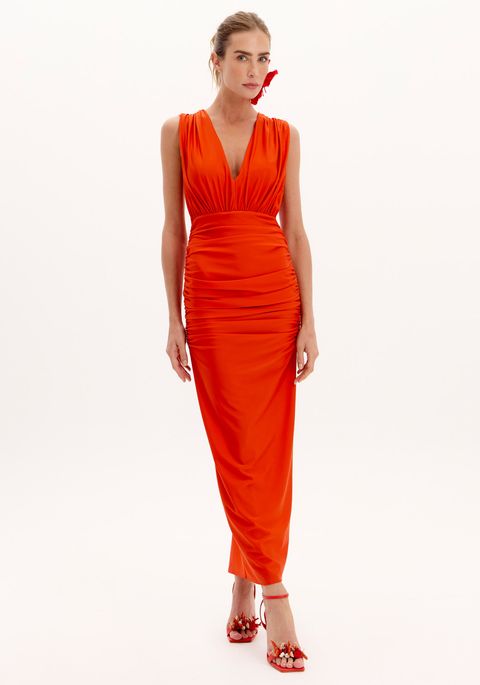 Vestido Super Midi Drapeado Com Zíper