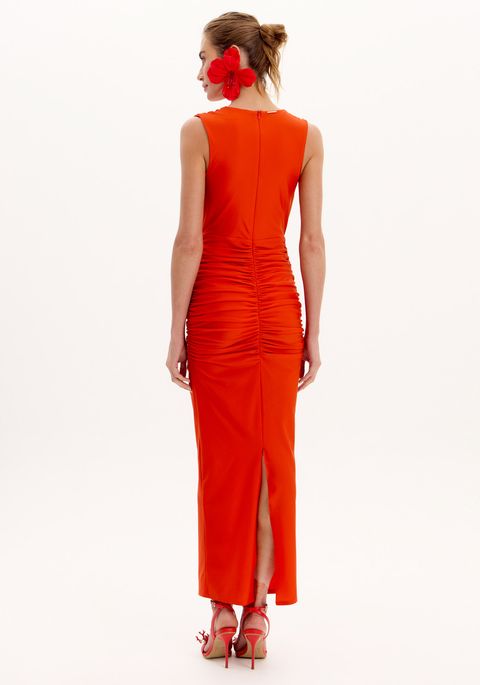 Vestido Super Midi Drapeado Com Zíper