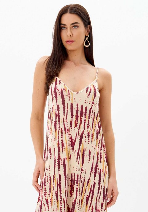 Vestido Midi Estampado De Alças Com Decote V