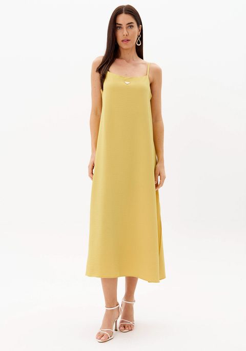 Vestido Midi De Alças Decote Reto