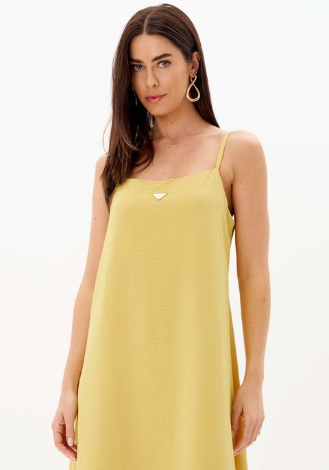 Vestido Midi De Alças Decote Reto