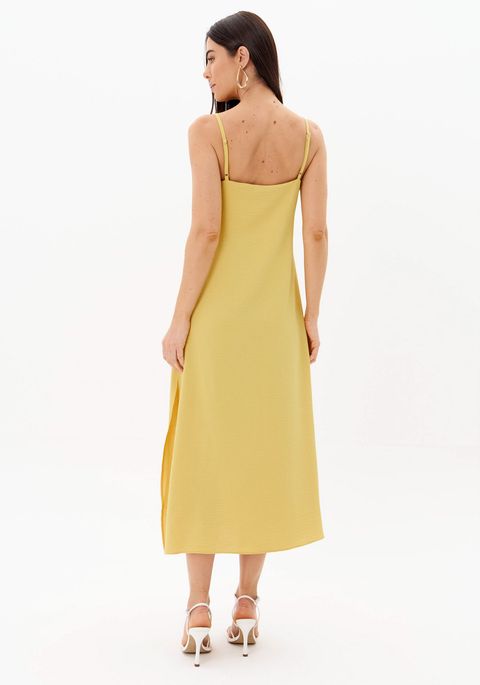 Vestido Midi De Alças Decote Reto
