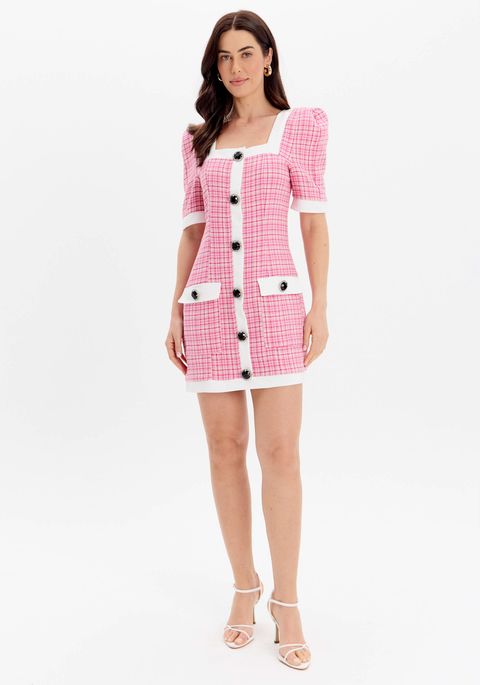 Vestido Decote Quadrado Com Botoes